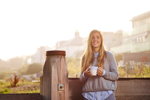 Rosie in whitstable, drinking coffee